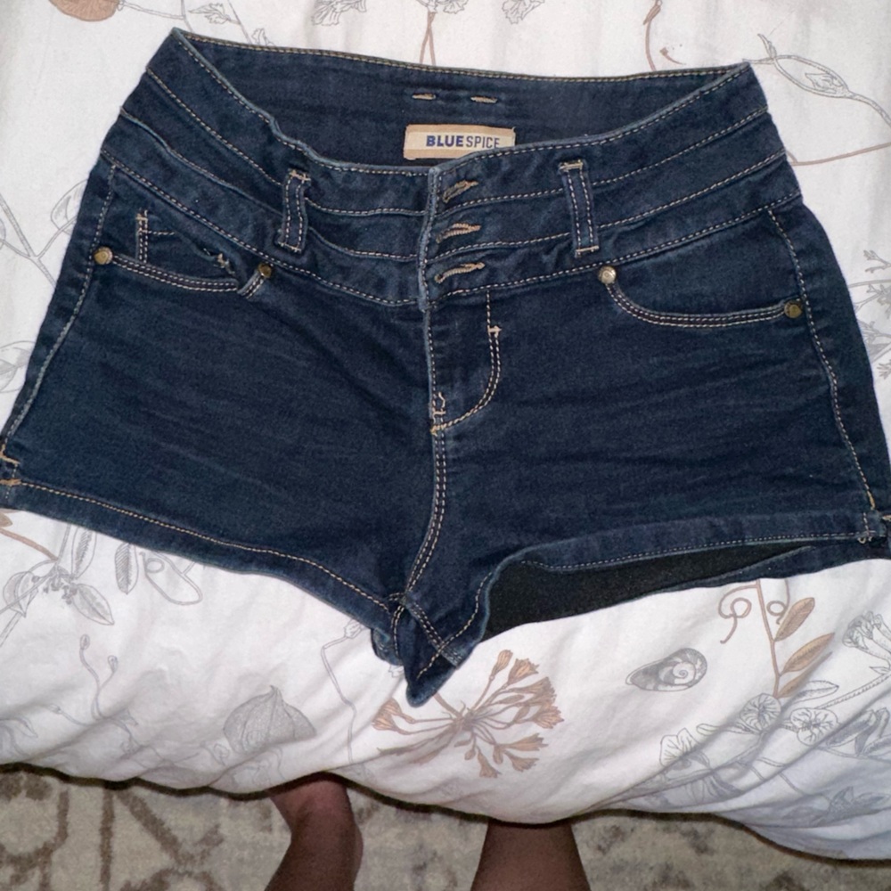 Blue Spice dark blue denim high waisted shorts. Size is between 5/6